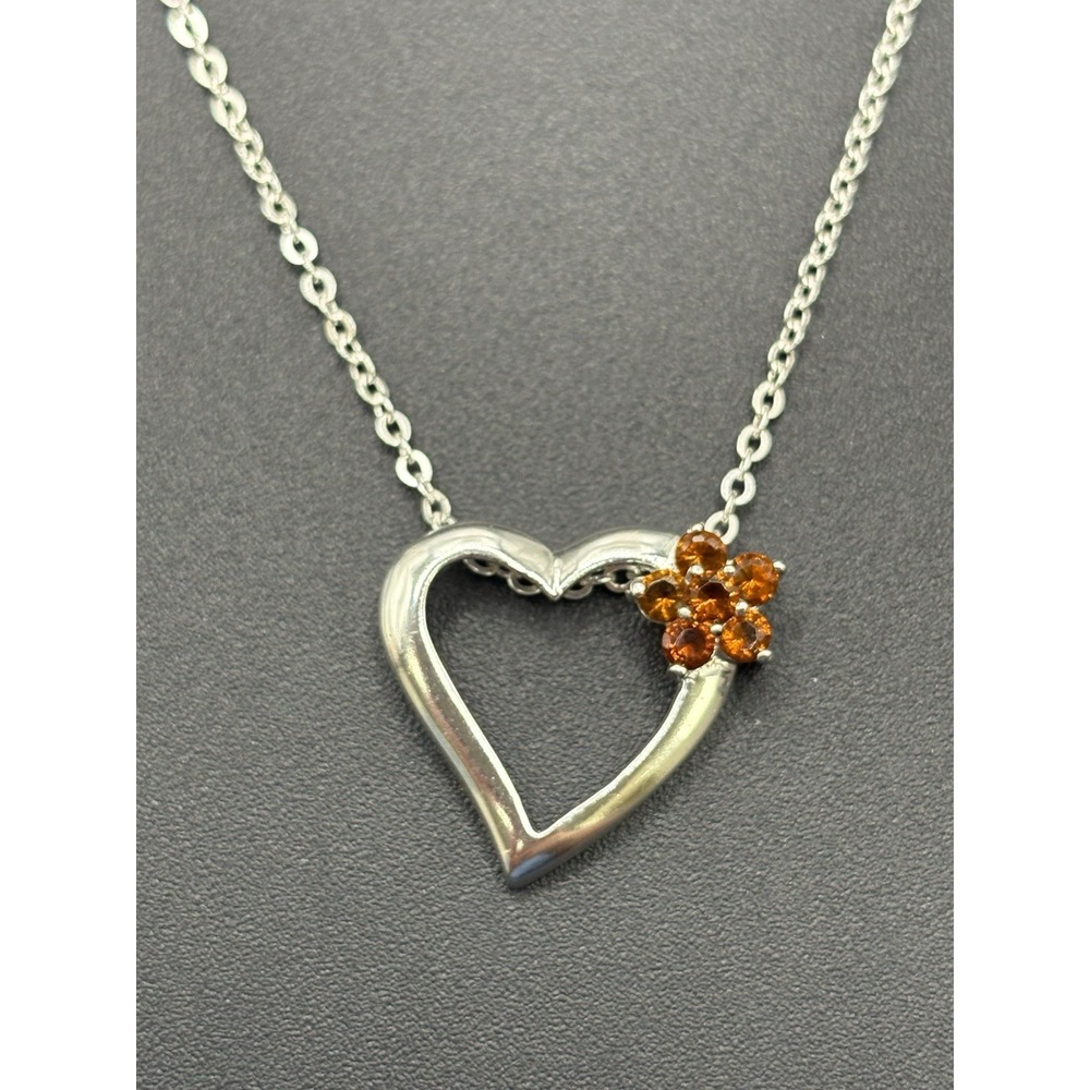18" Sterling Silver Genuine Garnet Heart Pendant Necklace E12